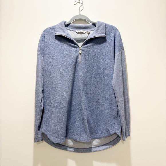 SOFT SURROUNDINGS • Women’s Mixed Fabric Blue Soft Quarter Zip Pullover Top Sz S - Picture 1 of 6